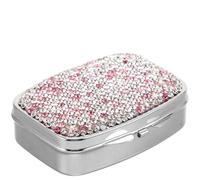 SOPOTUTU Bling Rhinestones Portable Pill Box, Waterproof Medicine Case Holder and Supplements, Dual-Use Compact Organizer for Travel and Jewelry Storage