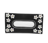 SOPOTUTU Car Tissue Holder Pu Leather Hanging Napkin Box for Car Sun Visor with Diamond Flower Design Black, Visor Accessories for Vehicle Interior Organization