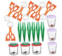 SOPOTUTU Catching Kit Stretchable Bug Containers Orange Catcher Clips and Green Catcher Tweezers for Nature Exploration Toys and Science Tools