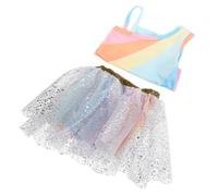 SOPOTUTU Doll Tutu Dress with Vibrant Multi Rainbow Tulle Skirt for Birthday Parties and Dance Play Easy to Wear Doll Clothes Enhancing Creativity and Motor Skills