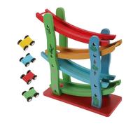 SOPOTUTU Educational Four Layer Wooden Track Slide with Smooth Racing Cars for Hand Eye Coordination and Imaginative Play Safe Rounded Corners for Preschoolers