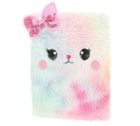 SOPOTUTU Fluffy Cartoon Cat Shaped Small Diary Notebook, Multi-function Plush Journal Book with Tie-dye Colored Cover, Cute Daily Use Girl Supply