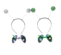 SOPOTUTU Headband and Film Glasses for Cosplay Party Props Comfortable and Material Unique Martian Costume Accessories for Festivals and Clubs Green and Silver Design