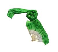 SOPOTUTU Long Folding Silk Dancing Fan for Belly Dance Gradient Green Color Extended Premium Bamboo and Smooth Durable Dance Accessory for Performances and Fitness
