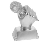 SOPOTUTU Microphone Trophy Craft for Singing Competitions Silver Resin Music Award Ornament with Smooth Finish Encourages Participation and Achievement in Events