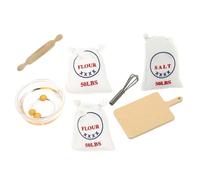 SOPOTUTU Mini Dollhouse Kitchen Baking Set 7pcs with Mini Whisk, Rolling Pin, Flour Salt Bags - Simulated Miniature Food Model for ’ Pretend Play and Dollhouse Décor