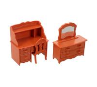 SOPOTUTU Miniature Dollhouse Vanity Dressing Table with Stool and Mirror Pretend Play Furniture for Bedroom Decor Portable Lightweight Model for Dollhouse Display and Educational Fun