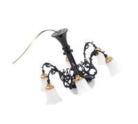SOPOTUTU Miniature Pendant Chandelier Mini Lamp for Dollhouse Lighting Elegant Black Mini Hanging Ceiling Light with Warm White Glow and Sandbox Scenes
