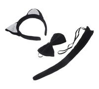 SOPOTUTU Plush Black Cat Ear Headband with Silver Glitter, 3pcs Cat Cosplay Costume Accessory Set for Party Dress-up and Animal Photo Props