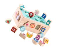 SOPOTUTU Preschool Educational Brain Developed 18 Hole Solid Wood Shape Matching Car Puzzle Building Block Set for Early Cognitive Learning