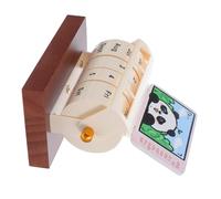 SOPOTUTU Rotary Wooden Perpetual Desk Calendar with Smooth Rotating Wheel Panda Theme for Home Office Bedroom Compact Desktop Reminder Calendar with Month Week Day Date Display