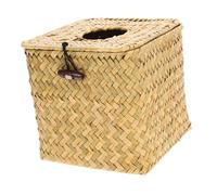 SOPOTUTU Rustic Woven Wicker Tissue Box Holder Napkin Organizer for Home Office Car Hotel Desktop Easy-clean Round Rattan Storage Container for Living and Bathroom