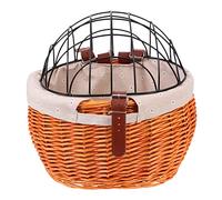SOPOTUTU Wicker Rattan Bike Front Basket Breathable Pet Carrier for Cats and Dogs Handwoven Weather Resistant Bicycle Storage Basket for Shopping and Outdoor Use Random Color