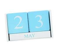 SOPOTUTU Wooden Perpetual Desk Calendar Blocks Decorative Desktop Calendar for Office Home Study European Style Living Decoration White Blue