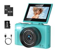SOPPY 5K Digital Camera with WiFi Transfer, 75MP Vlogging, 18X Zoom & 3" Flip Screen, Auto Focus YouTube Camera, 64GB SD Card Included, Compact for Kids, Teens & Beginners, Blue