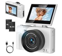 SOPPY 5K Digital Camera with WiFi Transfer, 75MP Vlogging, 18X Zoom & 3" Flip Screen, Auto Focus YouTube Camera, Compact for Kids, Teens & Beginners, White（No SD Card Version)
