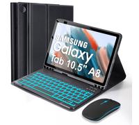 SOPPY Backlit Keyboard Case with Mouse for Samsung Galaxy Tab A8 10.5 inch, UK Layout, Built-in S Pen Holder, Slim Cover with Detachable Keyboard for Samsung Tab A8 (SM-X200/ X205 /X207), Black