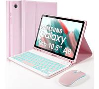 SOPPY Backlit Keyboard Case with Mouse for Samsung Galaxy Tab A8 10.5 inch, UK Layout, Built-in S Pen Holder, Slim Cover with Detachable Keyboard for Samsung Tab A8 (SM-X200/ X205 /X207), Pink