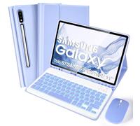 SOPPY Backlit Keyboard Case with Mouse for Samsung Galaxy Tab S10FE/S10 Lite 10.9 inch, S9FE/S9/S8/S7 11 inch, 7-Colors Backlight, Slim Cover with Detachable Keyboard, Built-in S Pen Holder, Purple