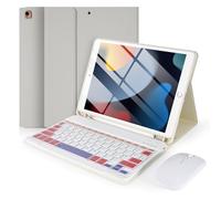 SOPPY Bluetooth Keyboard Case with Mouse for iPad 9th Gen 2021, 8th Gen 2020, 7th Gen 10.2" 2019, Air 3 & Pro 10.5", Detachable Wireless, Slim Protective Cover, with Pencil Slot, UK Layout, Grey