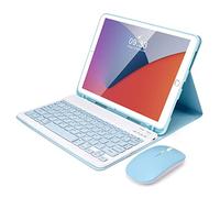 SOPPY Bluetooth Keyboard Case with Mouse for iPad 9th Gen 2021, 8th Gen 2020, 7th Gen 10.2" 2019, Air 3 & Pro 10.5", Detachable Wireless, Slim Protective Cover, with Pencil Slot, UK Layout, Blue