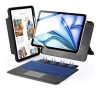 SOPPY Detachable Keyboard Case with Trackpad for iPad Air 11 inch M3 2025/M2 2024, Air 7/6/5/4 Gen, iPad Pro 11" 4/3/2/1, 7-Color Backlight, Vertically/Horizontally Flexible Use, UK Layout, Black