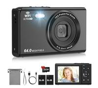 SOPPY Digital Camera with WIFI Transfer, 64MP UHD 4K Vlogging Camera with 32G SD Card, 2.8" LCD Screen Compact Camera with 16X Digital Zoom, Mini Camera for Boys Girls Kids Beginners,Black