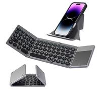 SOPPY Foldable Wireless Keyboards with Touchpad and Stand, Rechargeable Portable Tri-Folding Keyboard, Mini Bluetooth Travel Keyboard for Mac, iOS, Android, Windows, Tablet, Laptop, Smartphone, Grey