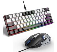 SOPPY Gaming Keyboard and Mouse Combo, Mechanical Keyboard Gamer 60% UK-Layout, Compact LED Backlit, USB Ergonomic Office RGB Wired Gaming Set for PC/Laptop/Windows/PS4/Xbox/Mac (Black&White)
