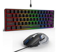 SOPPY Gaming Keyboard and Mouse Combo, Mechanical Keyboard Gamer 60% UK-Layout, Compact LED Backlit, USB Ergonomic Office RGB Wired Gaming Set for PC/Laptop/Windows/PS4/Xbox/Mac (Black)