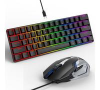 SOPPY Gaming Keyboard and Mouse Combo, Mechanical Keyboard Gamer 60% US-Layout, Compact LED Backlit, USB Ergonomic Office RGB Wired Gaming Set for PC/Laptop/Windows/PS4/Xbox/Mac (Black)