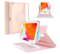 SOPPY Keyboard Case for iPad 9th Gen 2021/ 8th Gen 2020/ 7th Gen 2019 10.2-inch, Slim Protective Cover, Magnetically Rotatable Detachable Keyboard, with Pencil Holder, UK Layout - Pink