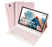 SOPPY Keyboard Case for Samsung Galaxy Tab A8 Tablet Case 10.5 inch, UK Layout, Built-in S Pen Holder, Slim Cover with Detachable Keyboard for Samsung Tab A8 10.5" 2021 (SM-X200/ X205 /X207), Pink