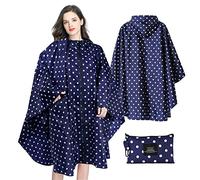 SOPPY Lightweight Waterproof Rain Poncho for Women Men, Windproof Reusable Ripstop Breathable Raincoat with Hood for Outdoor Activities Quick Dry Hooded Raincoat Free Size - Blue Dots