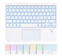 SOPPY Portable Backlit Bluetooth Keyboard with Touchpad, Rechargeable Mini Keyboard, Wireless Keyboards for iPad/Tablets/iOS/Android/Windows, UK Layout (White)