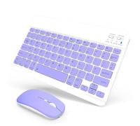 SOPPY Portable Bluetooth Keyboard and Mouse, Rechargeable Mini Keyboard, Wireless Keyboards for iPad 9.7/10.2/iPad Air/Pro/Tablets/iOS/Android/Windows, UK Layout (Purple)
