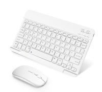 SOPPY Portable Bluetooth Keyboard and Mouse, Rechargeable Mini Wireless Keyboards for iPad/Air/Pro/SM Tablets/Lenovo Tab/iOS/Android/Windows, UK Layout (White)