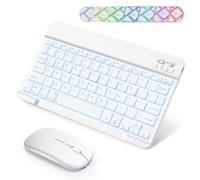 SOPPY Portable Bluetooth Keyboard and Mouse with Backlight, Rechargeable Mini Keyboard, Wireless Keyboards for iPad/Tablets/iOS/Android/Windows, UK Layout (White)