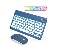 SOPPY Portable Bluetooth Keyboard and Mouse with Backlight, Rechargeable Mini Keyboard, Wireless Keyboards for iPad/Tablets/iOS/Android/Windows, UK Layout (Dark Blue)