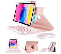 SOPPY Rotatable Keyboard Case with Mouse for iPad 11th Gen 11-inch 2025/iPad 10th Generation 10.9-inch,Magnetically Detachable Keyboard Cover with Pencil Holder (Pink)