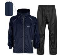 SOPPY Waterproof Rainsuit Jacket Pants Suits for Men Women, Hooded Rain Jacket Waterproof Rain Coat with Trousers, Packable Raincoat Sets with Carrying Bag for Fishing Hiking Camping (Blue, 2XL)