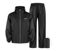 SOPPY Waterproof Rainsuit Jacket Pants Suits, Hooded Rain Jacket Waterproof Rain Coat with Trousers, Packable Raincoat Sets with Carrying Bag for Fishing Hiking Camping (Black, M)