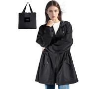 SOPPY Women Waterproof Raincoat Ladies Rain Jacket with Hood, Lightweight Unisex Rain Coat Windbreaker Trench, Black