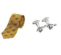 Soprano Gold horse racing Silk Tie with racing cufflinks in a lovely black gift box.