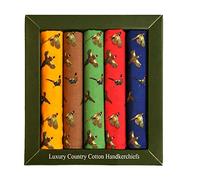 Soprano Pack of 5 100% cotton country handkerchiefs - 40cm x 40cm - with flying & running pheasants in 5 colours