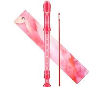 Soprano Recorder Instrument for Kids Beginners Student German Fingering C Key Recorder Instrument 3 Piece with Cleaning Rod and Bag Fingering Chart(Crystal Pink)