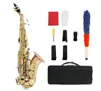 Soprano Saxophone Brass Lacquer Gold Key Bb B Flat Sax Woodwind Instrument Hand Carved for Beginners to Play Musical Instruments