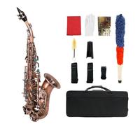 Soprano Saxophone in B-Flat with Abalone Shell Button Red Antique Sax Instrument for Professional/Amateur