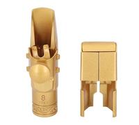 Soprano Saxophone Mouthpiece with Cap and Ligature, Brass Metal B Flat 8C Replacement, Frosted Gold Plated Slide Cover for Professional and Beginner Sax Players