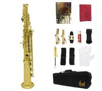 Soprano Saxophone Straight Pipe Gold Lacquer Sax Full Kit White Shell B Flat Brass Body SAX Set for Music lovers, Performances, Adult (gold)